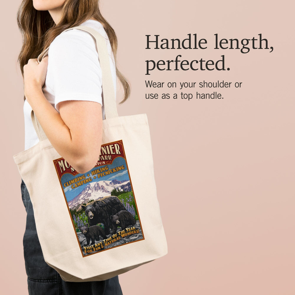 Mount Rainier National Park, Bear Family Vintage Sign, Tote Bag Totes Lantern Press 