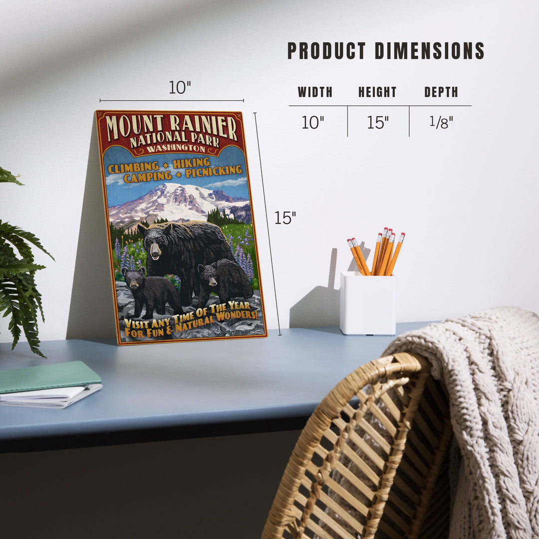 Mount Rainier National Park, Bear Family Vintage Sign, Wood Signs and Postcards Wood Lantern Press 