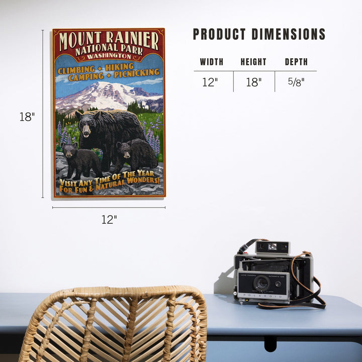 Mount Rainier National Park, Bear Family Vintage Sign, Wood Signs and Postcards Wood Lantern Press 