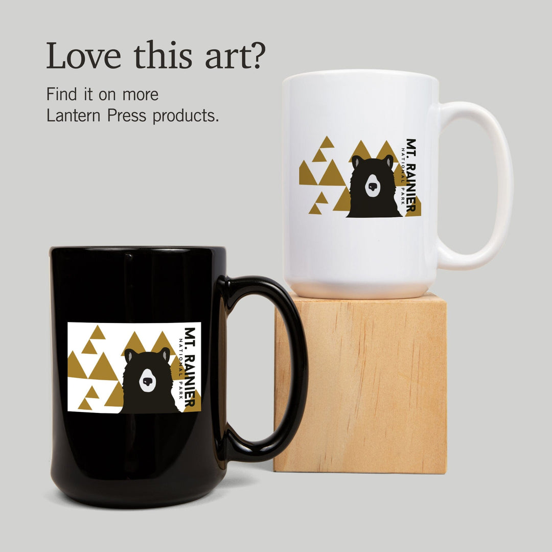 Mount Rainier National Park, Bear & Triangles, Yellow Horizontal, Lantern Press Artwork, Ceramic Mug Mugs Lantern Press 