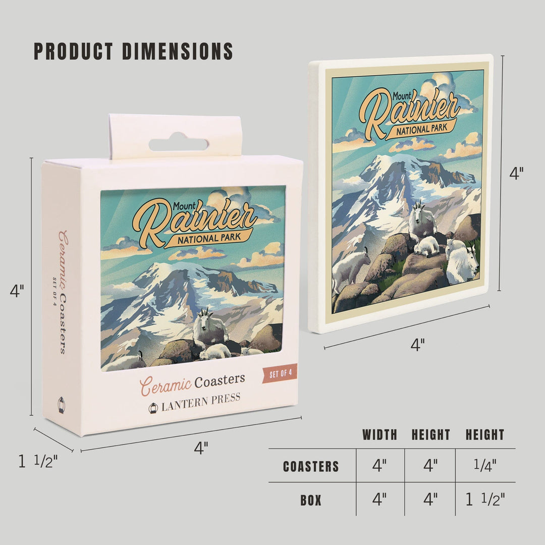 Mount Rainier National Park, Lithograph, Goats, Coasters Coasters Lantern Press 
