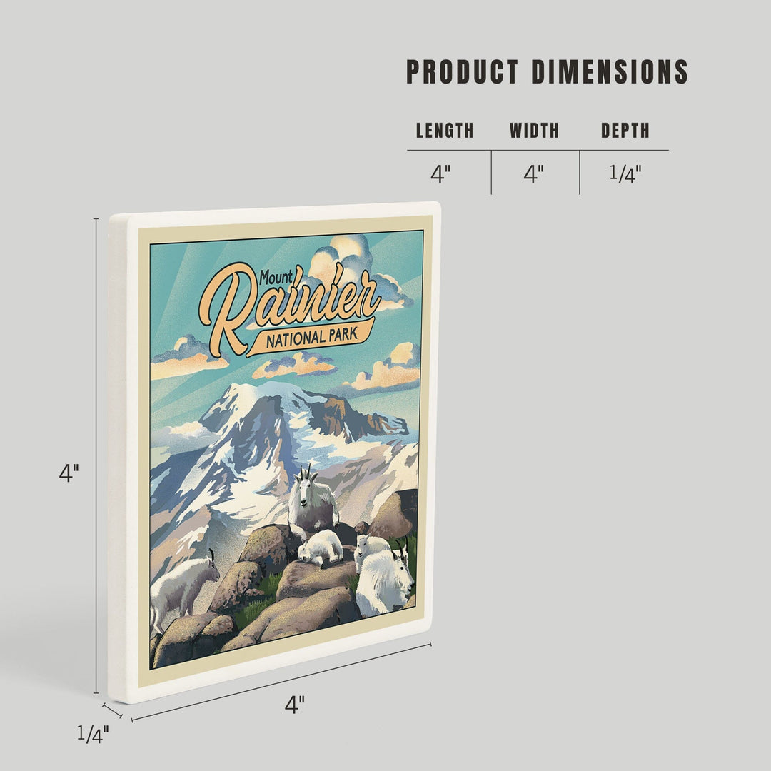 Mount Rainier National Park, Lithograph, Goats, Coasters Coasters Lantern Press 