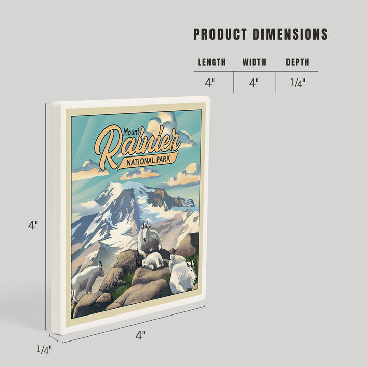 Mount Rainier National Park, Lithograph, Goats, Coasters Coasters Lantern Press 