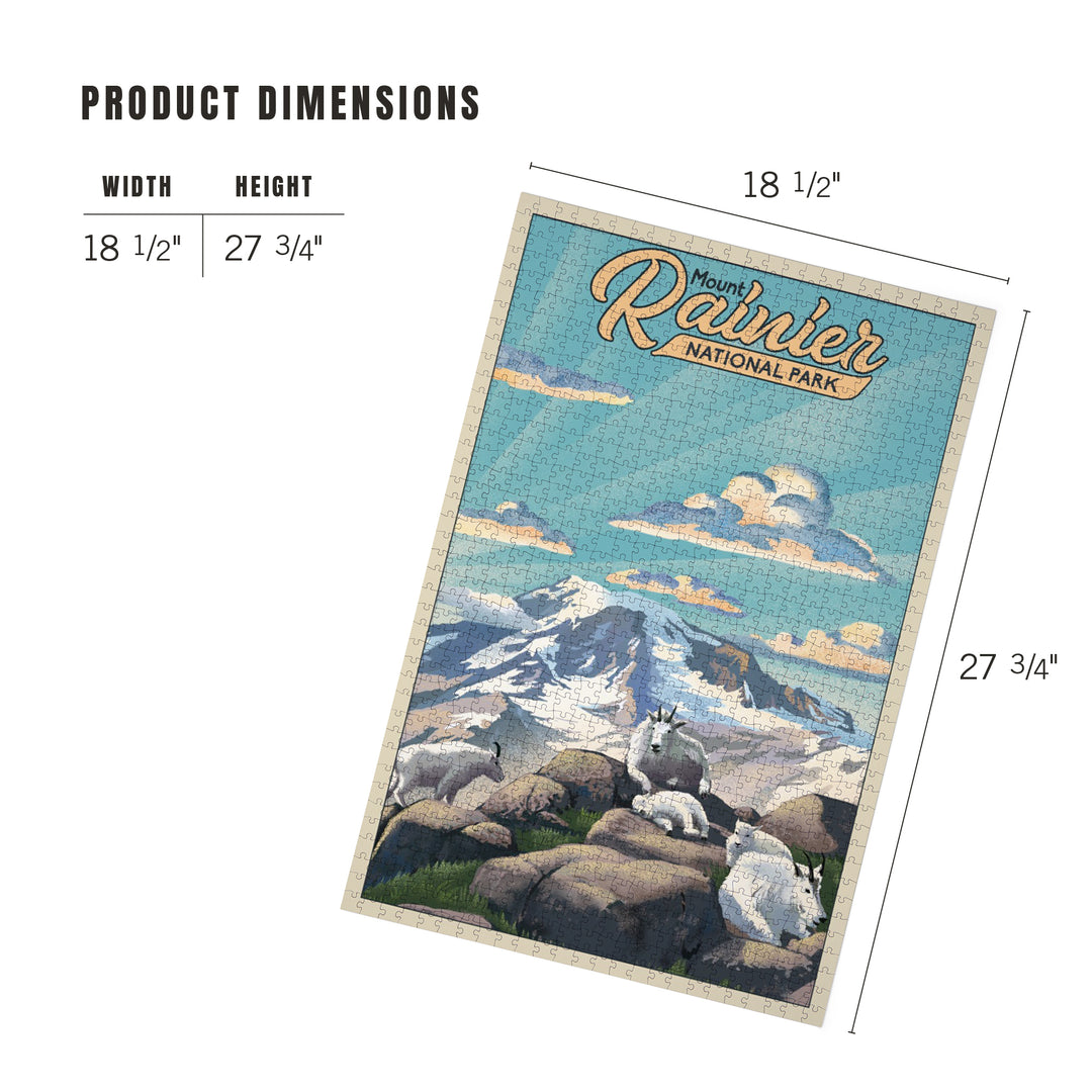 Mount Rainier National Park, Lithograph, Goats, Jigsaw Puzzle Puzzle Lantern Press 