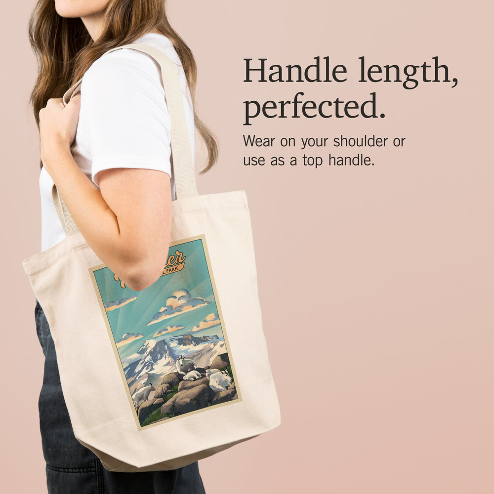 Mount Rainier National Park, Lithograph, Goats, Tote Bag Totes Lantern Press 