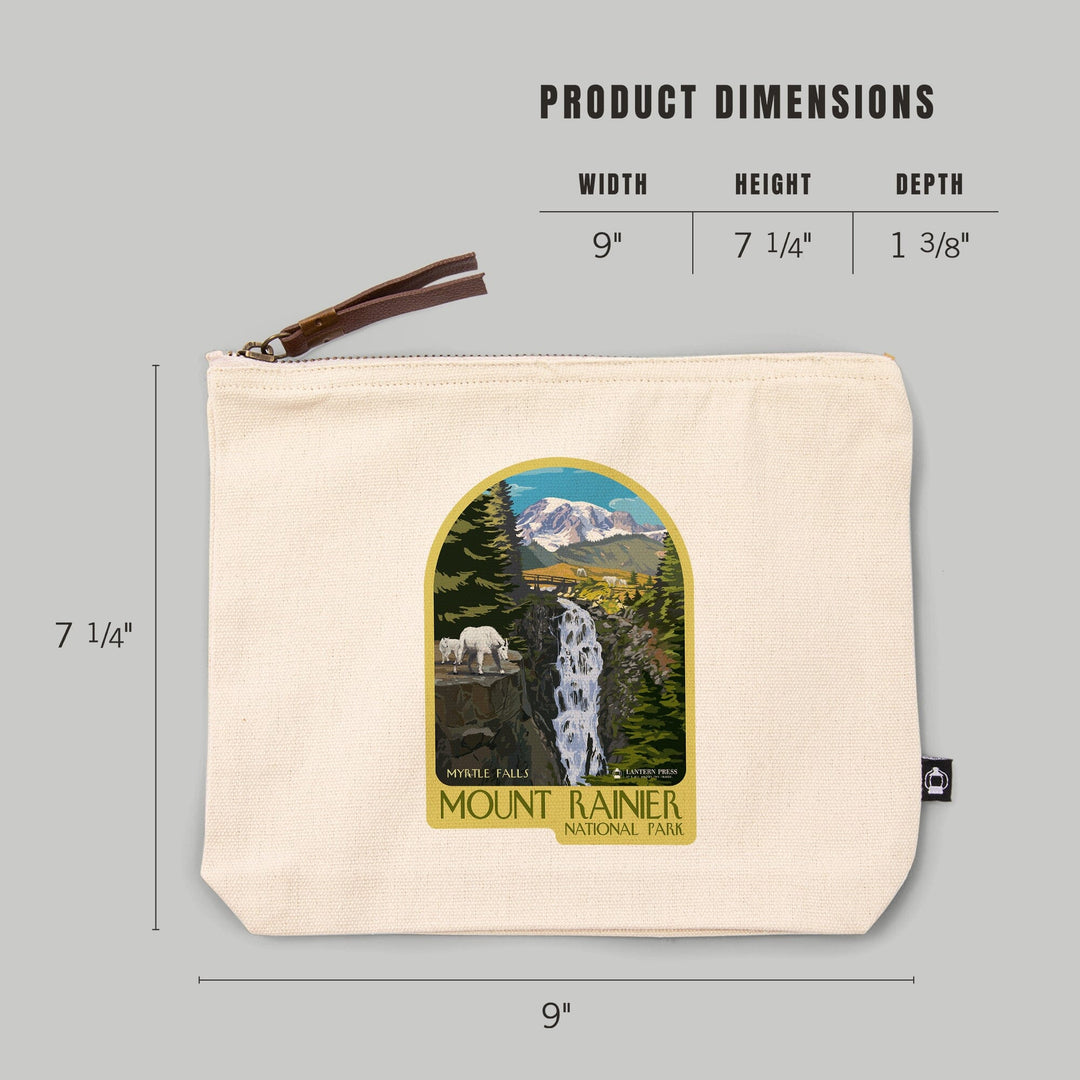 Mount Rainier National Park, Myrtle Falls Press Logo,, Organic Cotton Zipper Pouch, Go Bag Go Bag Lantern Press 