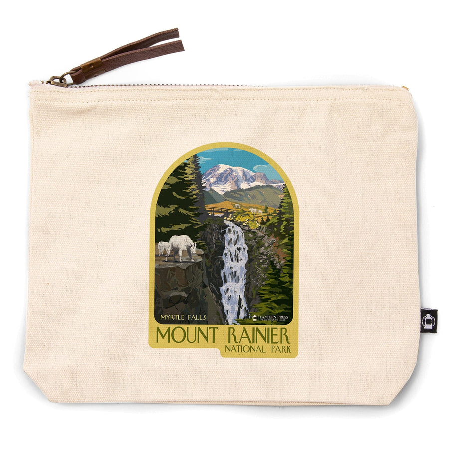 Mount Rainier National Park, Myrtle Falls Press Logo,, Organic Cotton Zipper Pouch, Go Bag Go Bag Lantern Press 