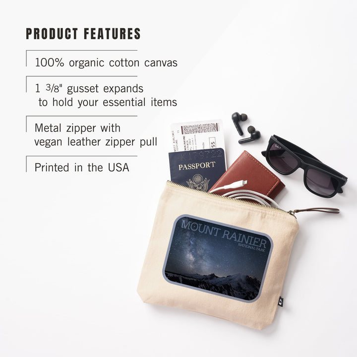 Mount Rainier National Park, Photography, Milkyway,, Organic Cotton Zipper Pouch, Go Bag Go Bag Lantern Press 