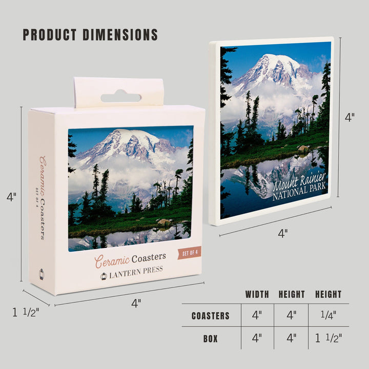 Mount Rainier National Park, Reflection Lake, Lantern Press Photography, Coaster Set Coasters Lantern Press 