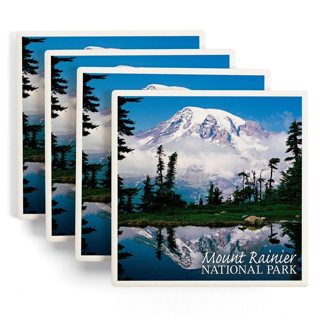 Mount Rainier National Park, Reflection Lake, Lantern Press Photography, Coaster Set Coasters Lantern Press 