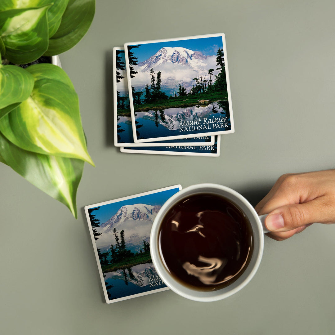 Mount Rainier National Park, Reflection Lake, Lantern Press Photography, Coaster Set Coasters Lantern Press 