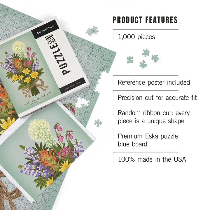 Mount Rainier National Park, WA, Wildflower Bouquet, Vintage Flora, Jigsaw Puzzle Puzzle Lantern Press 