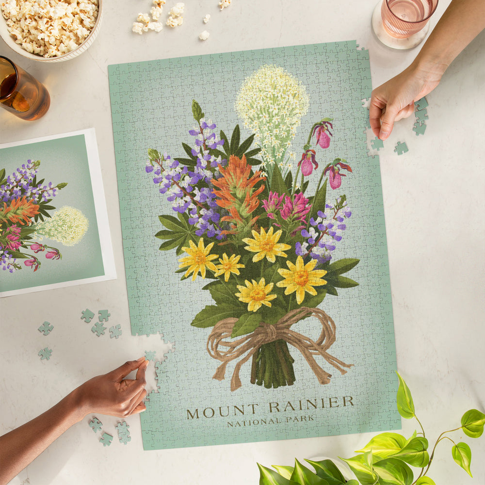 Mount Rainier National Park, WA, Wildflower Bouquet, Vintage Flora, Jigsaw Puzzle Puzzle Lantern Press 