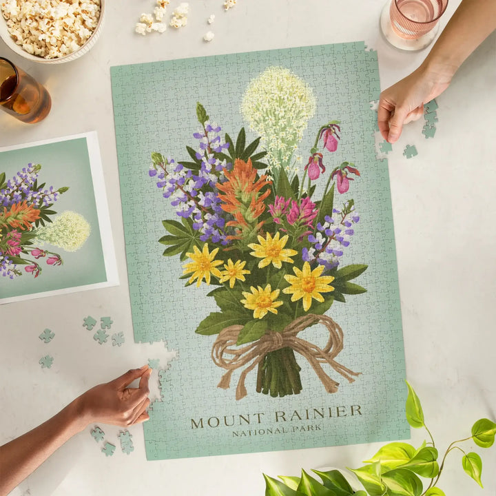 Mount Rainier National Park, WA, Wildflower Bouquet, Vintage Flora, Jigsaw Puzzle Puzzle Lantern Press 