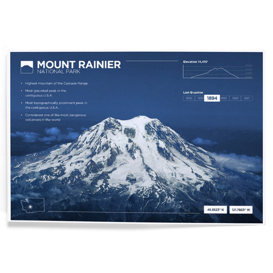 Mount Rainier National Park, Washington, Aerial View, Infographic, Art & Giclee Prints Art Lantern Press 