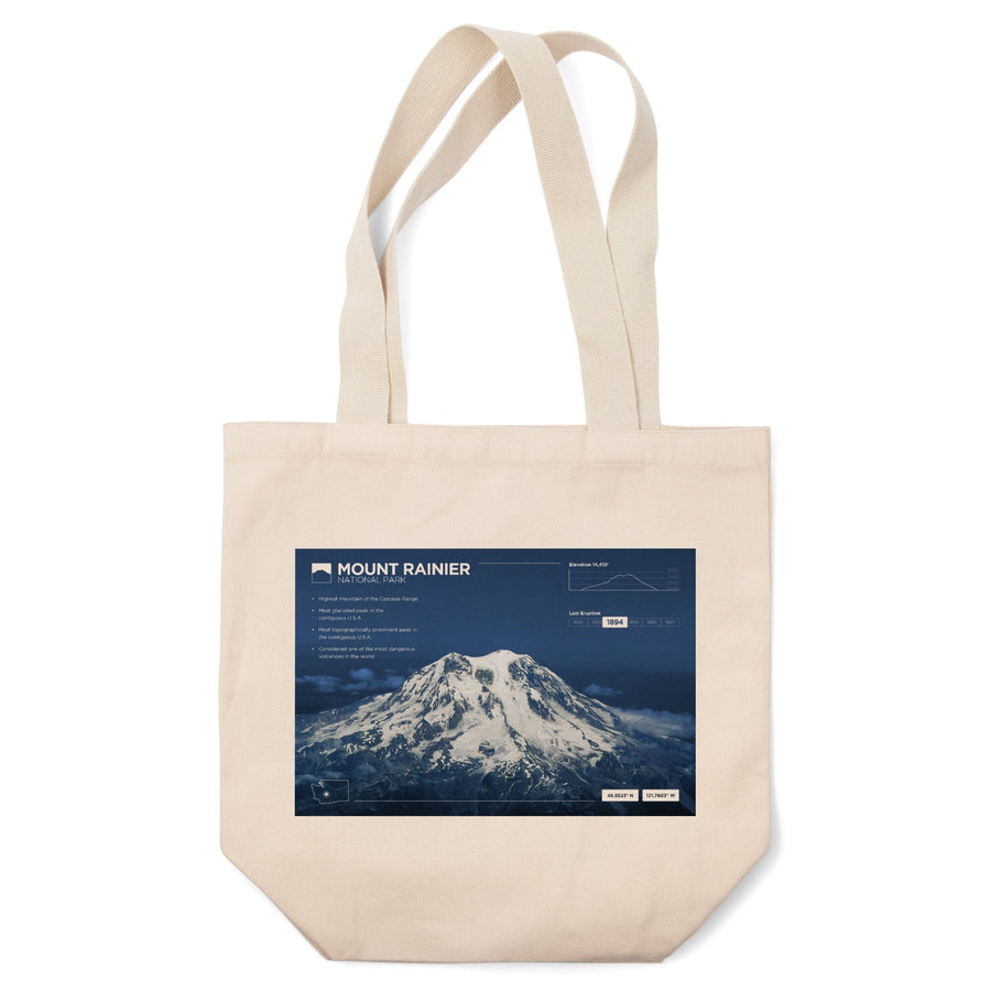 Mount Rainier National Park, Washington, Aerial View, Infographic, Lantern Press Artwork, Tote Bag Totes Lantern Press 