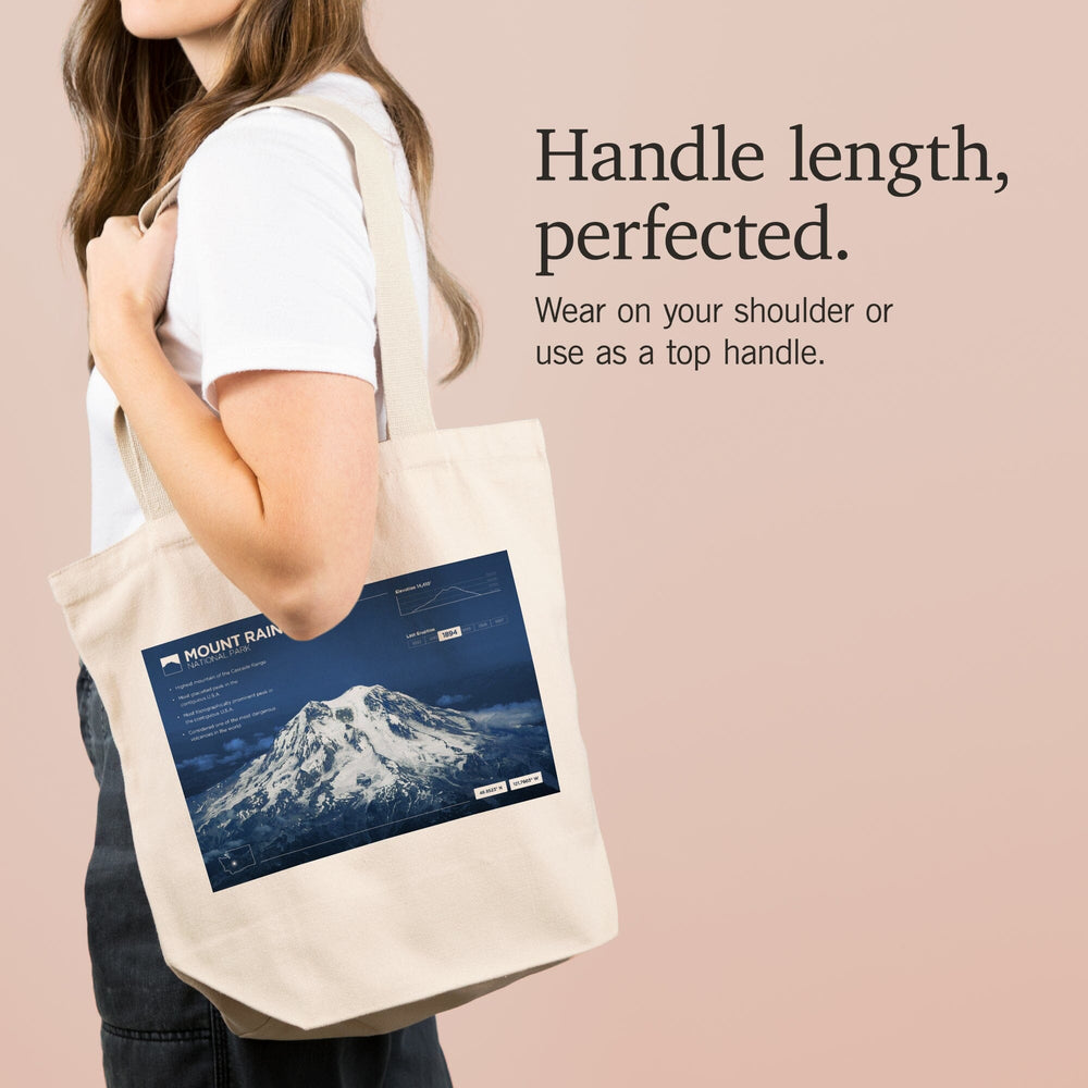 Mount Rainier National Park, Washington, Aerial View, Infographic, Tote Bag Totes Lantern Press 