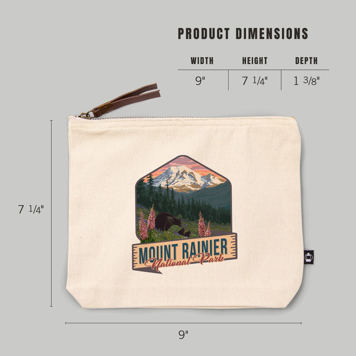 Mount Rainier National Park, Washington, Bears and Spring Flowers,, Organic Cotton Zipper Pouch, Go Bag Go Bag Lantern Press 