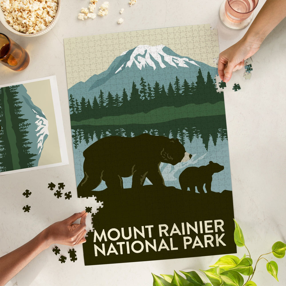 Mount Rainier National Park, Washington, Bears, Jigsaw Puzzle Puzzle Lantern Press 