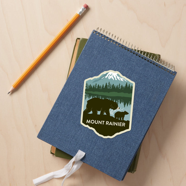 Mount Rainier National Park, Washington, Bears, Vector, Contour, Lantern Press Artwork, Vinyl Sticker Sticker Lantern Press 