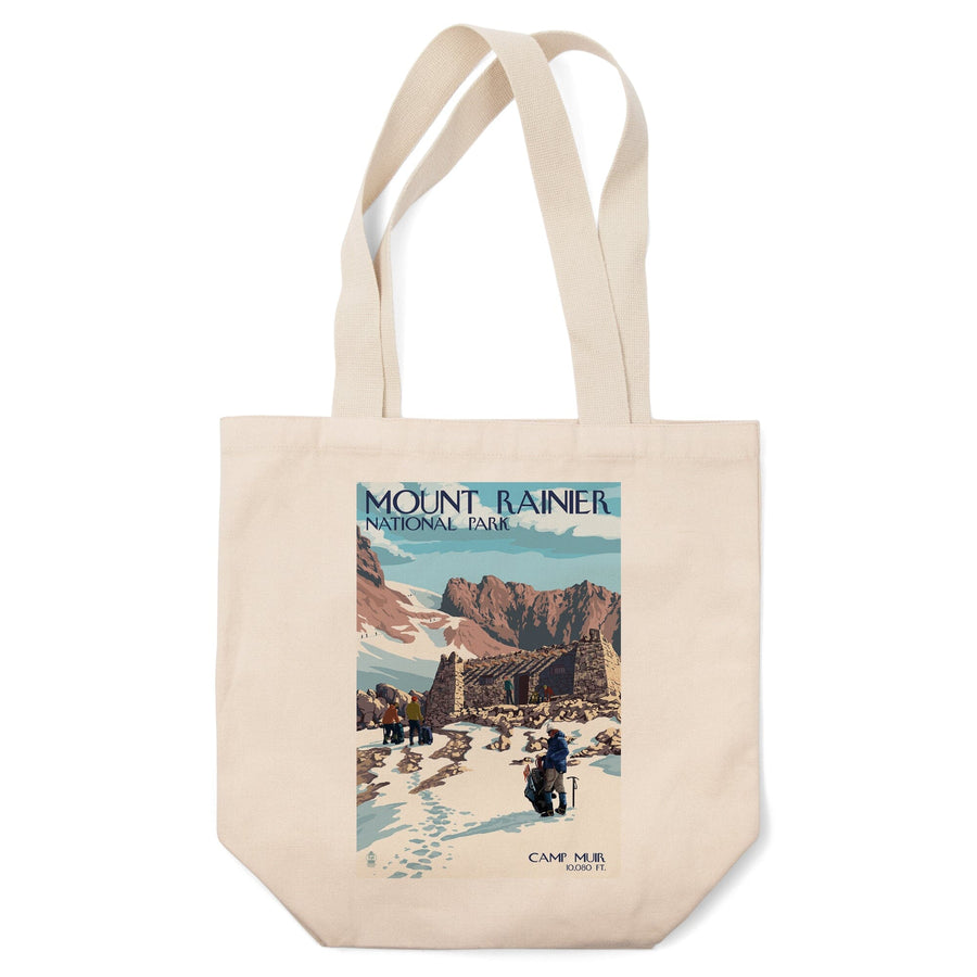 Mount Rainier National Park, Washington, Camp Muir & Climbers, Lantern Press Artwork, Tote Bag Totes Lantern Press 