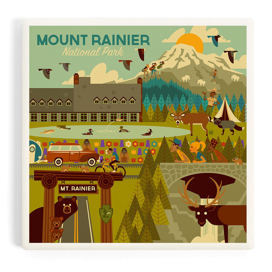 Mount Rainier National Park, Washington, Geometric National Park Series, Coasters Coasters Lantern Press 