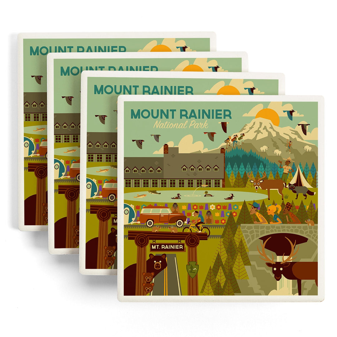 Mount Rainier National Park, Washington, Geometric National Park Series, Coasters Coasters Lantern Press 