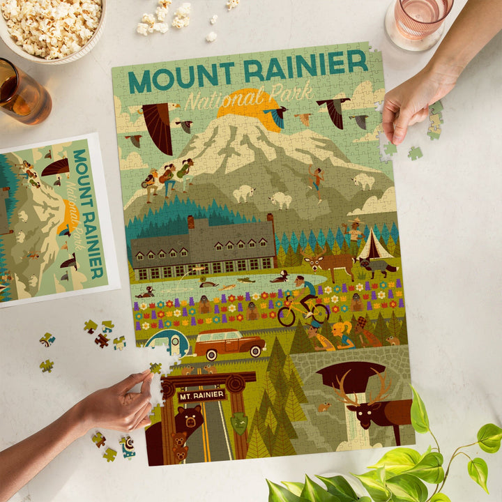 Mount Rainier National Park, Washington, Geometric National Park Series, Jigsaw Puzzle Puzzle Lantern Press 