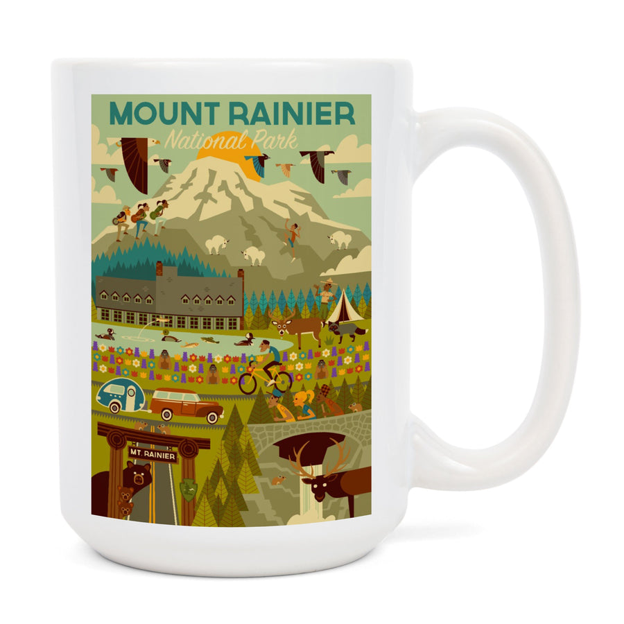 Mount Rainier National Park, Washington, Geometric National Park Series, Lantern Press Artwork, Ceramic Mug Mugs Lantern Press 