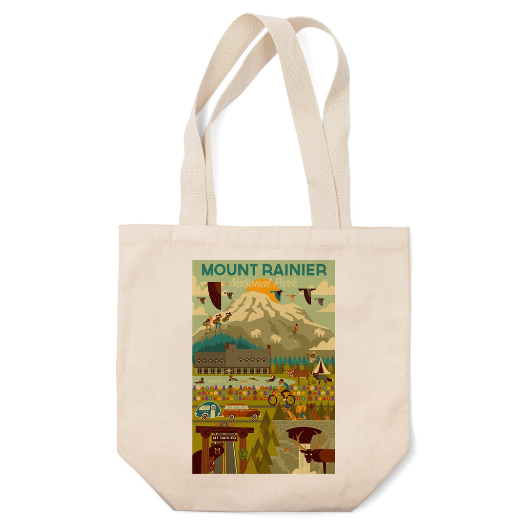 Mount Rainier National Park, Washington, Geometric National Park Series, Lantern Press Artwork, Tote Bag Totes Lantern Press 