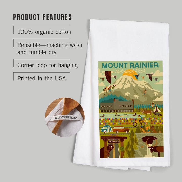 Mount Rainier National Park, Washington, Geometric National Park Series, Organic Cotton Kitchen Tea Towels Kitchen Lantern Press 