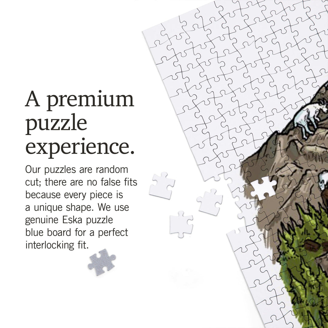 Mount Rainier National Park, Washington, Line Drawing, Waterfalls, Jigsaw Puzzle Puzzle Lantern Press 
