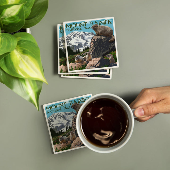 Mount Rainier National Park, Washington, Marmots, Coasters Coasters Lantern Press 