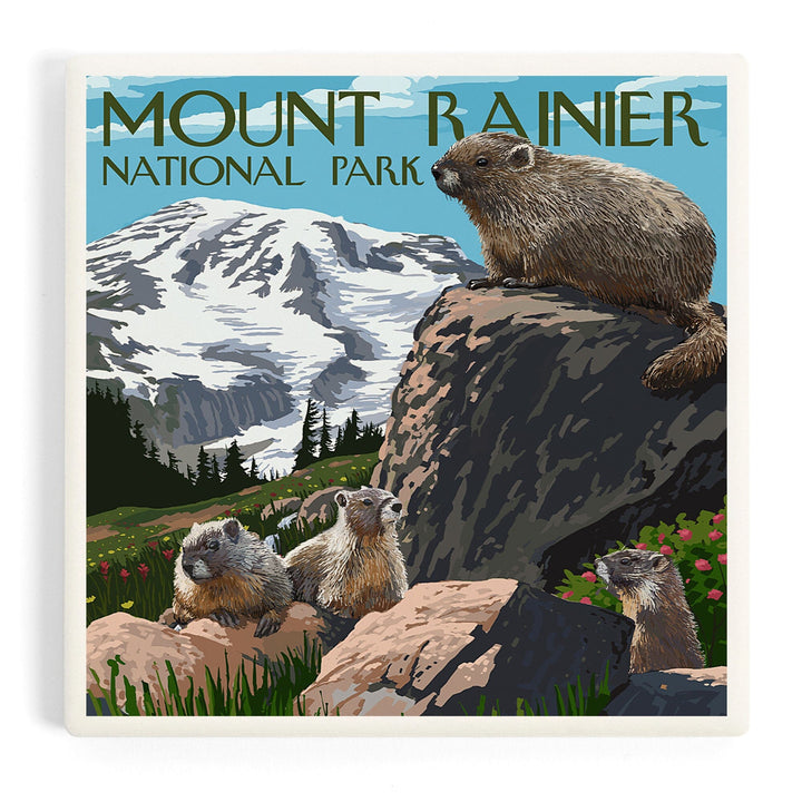 Mount Rainier National Park, Washington, Marmots, Coasters Coasters Lantern Press Coaster 