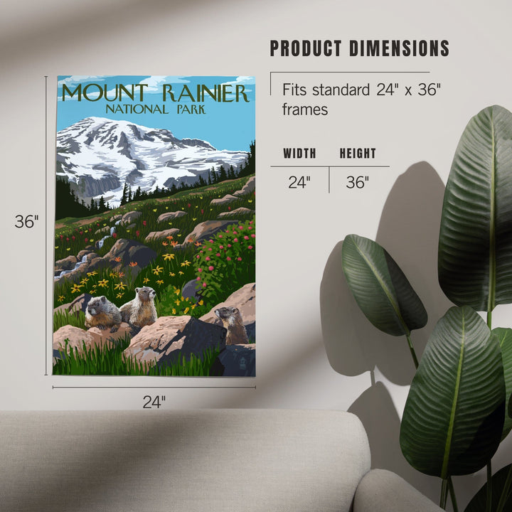 Mount Rainier National Park, Washington, Meadow and Marmots, Art & Giclee Prints Art Lantern Press 