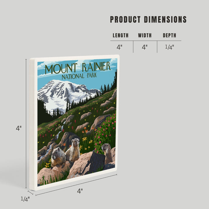 Mount Rainier National Park, Washington, Meadow and Marmots, Coasters Coasters Lantern Press 