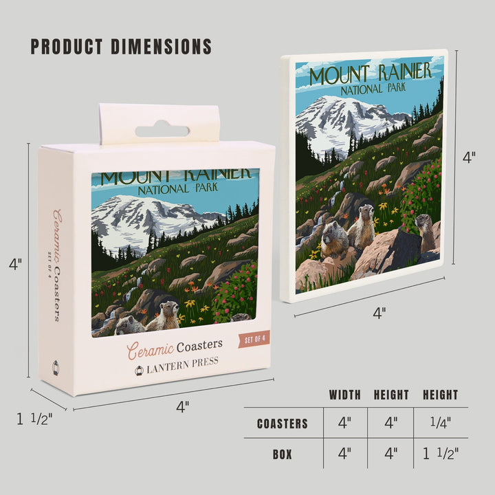 Mount Rainier National Park, Washington, Meadow and Marmots, Coasters Coasters Lantern Press 