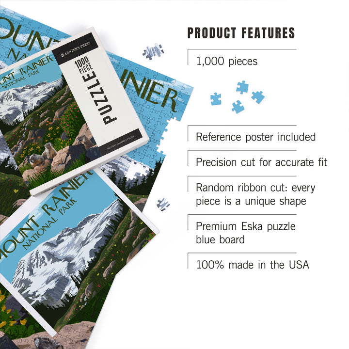 Mount Rainier National Park, Washington, Meadow and Marmots, Jigsaw Puzzle Puzzle Lantern Press 