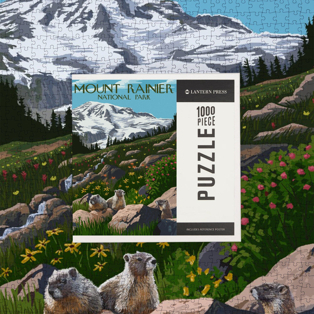 Mount Rainier National Park, Washington, Meadow and Marmots, Jigsaw Puzzle Puzzle Lantern Press 