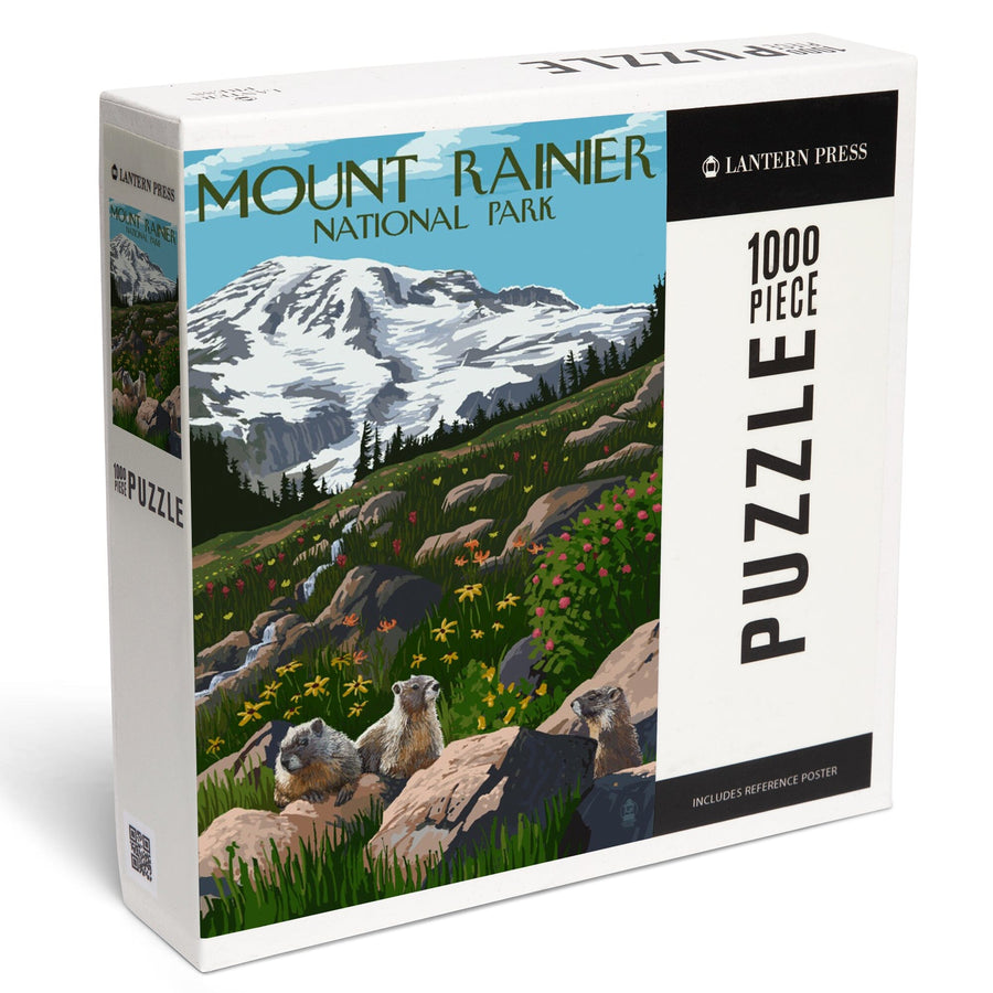 Mount Rainier National Park, Washington, Meadow and Marmots, Jigsaw Puzzle Puzzle Lantern Press 