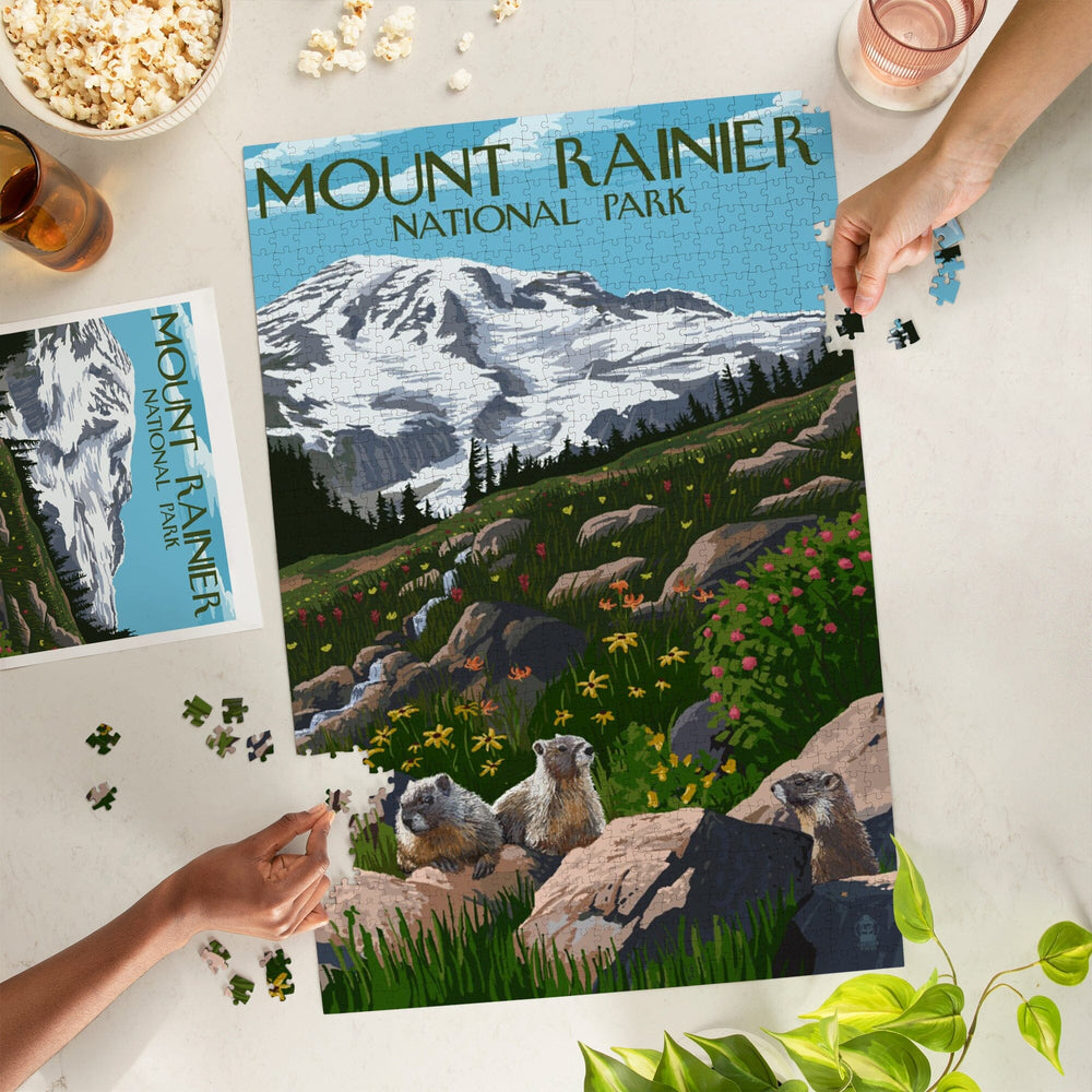 Mount Rainier National Park, Washington, Meadow and Marmots, Jigsaw Puzzle Puzzle Lantern Press 
