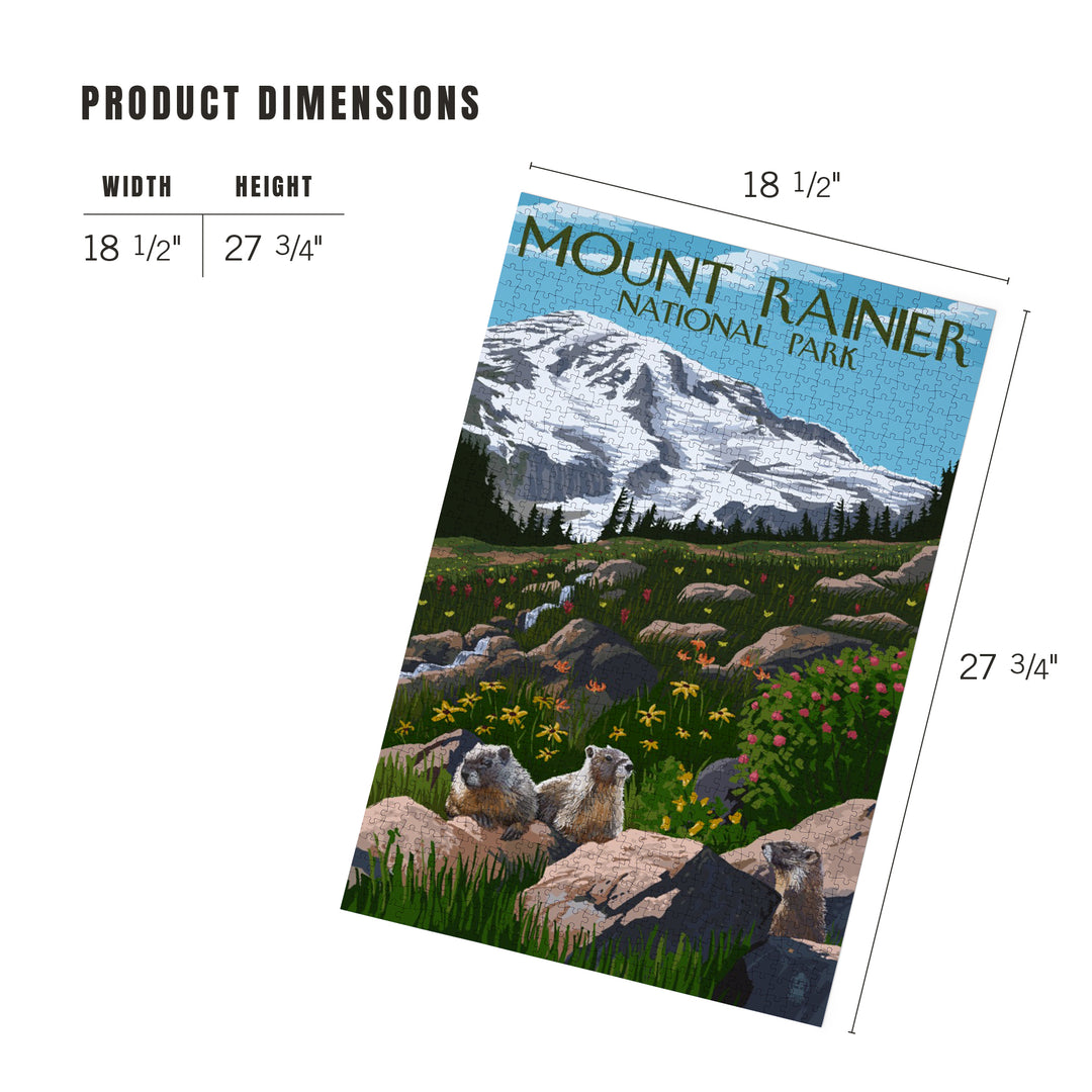 Mount Rainier National Park, Washington, Meadow and Marmots, Jigsaw Puzzle Puzzle Lantern Press 