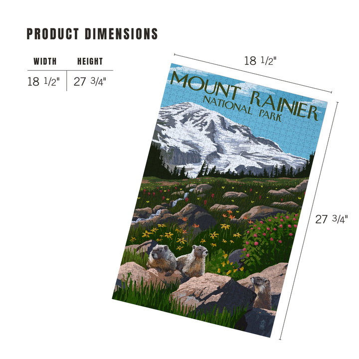 Mount Rainier National Park, Washington, Meadow and Marmots, Jigsaw Puzzle Puzzle Lantern Press 