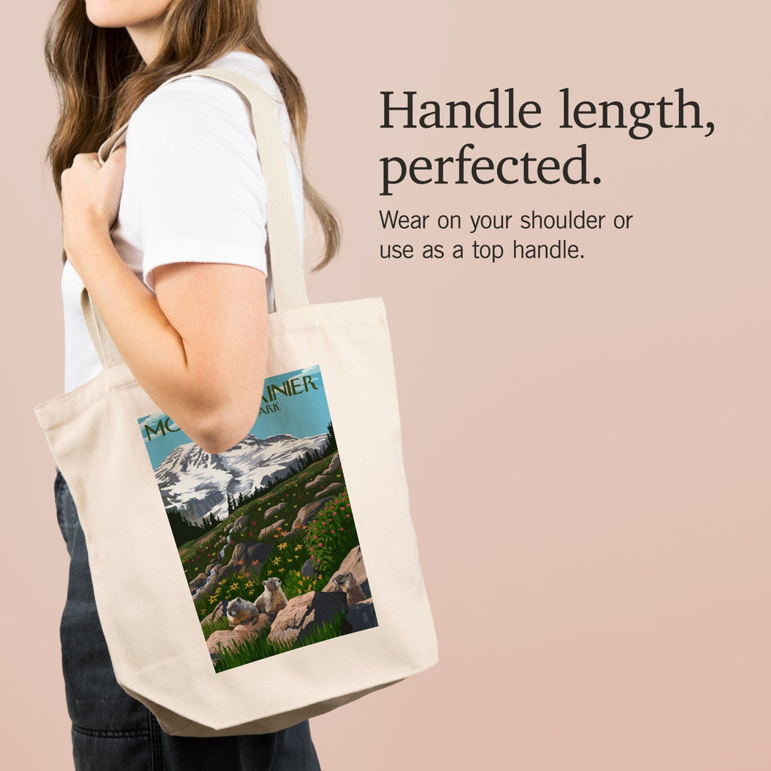 Mount Rainier National Park, Washington, Meadow and Marmots, Tote Bag Totes Lantern Press 