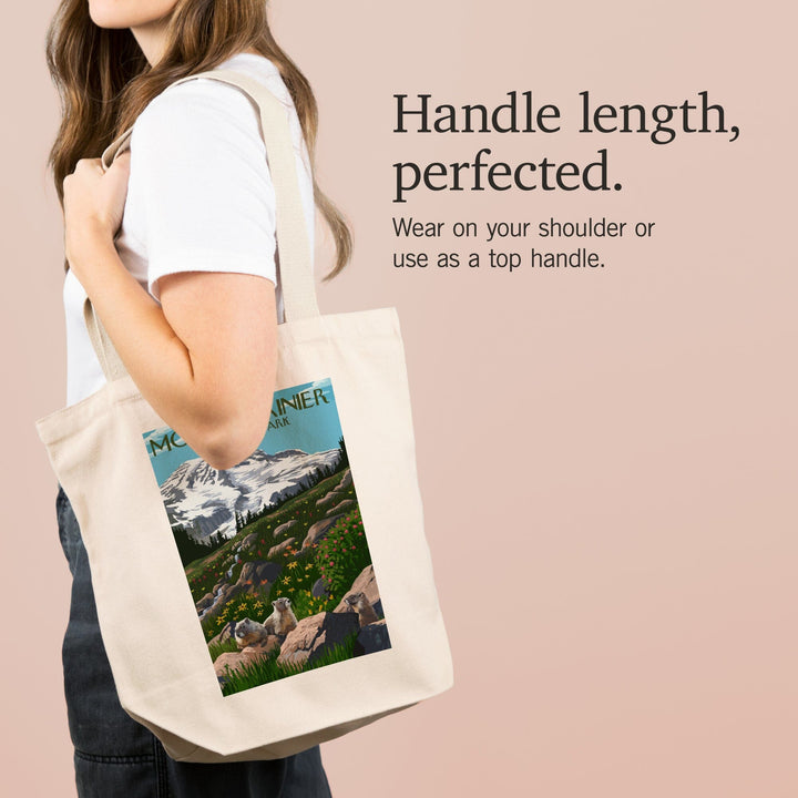 Mount Rainier National Park, Washington, Meadow and Marmots, Tote Bag Totes Lantern Press 