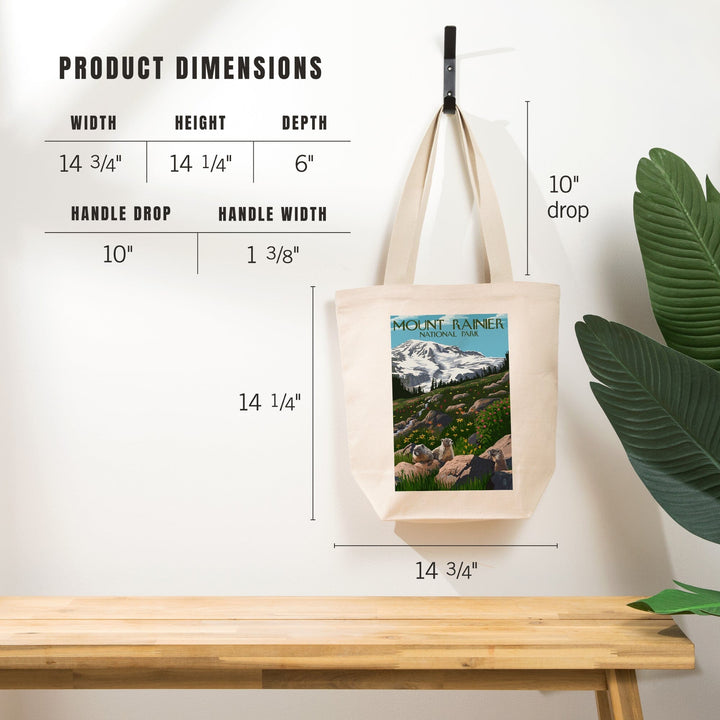 Mount Rainier National Park, Washington, Meadow and Marmots, Tote Bag Totes Lantern Press 