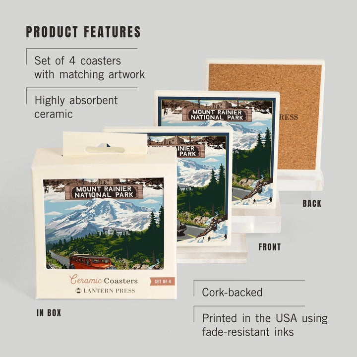 Mount Rainier National Park, Washington, Montage, Coasters Coasters Lantern Press 