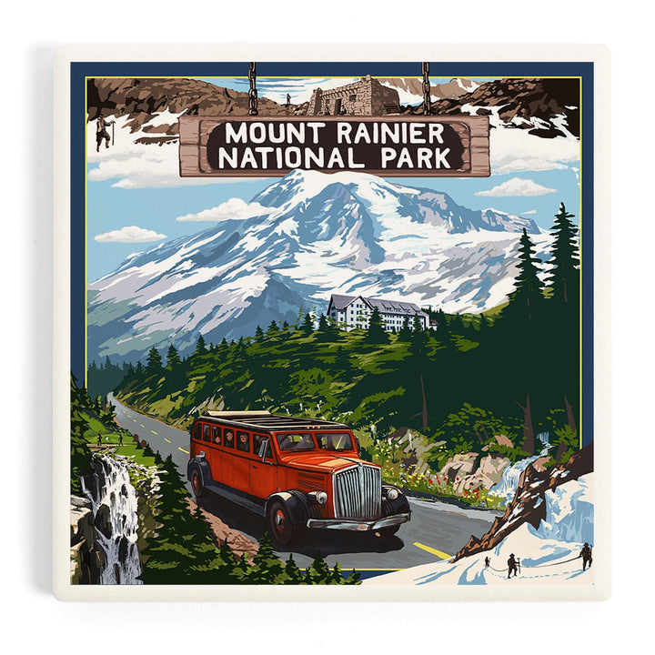 Mount Rainier National Park, Washington, Montage, Coasters Coasters Lantern Press 