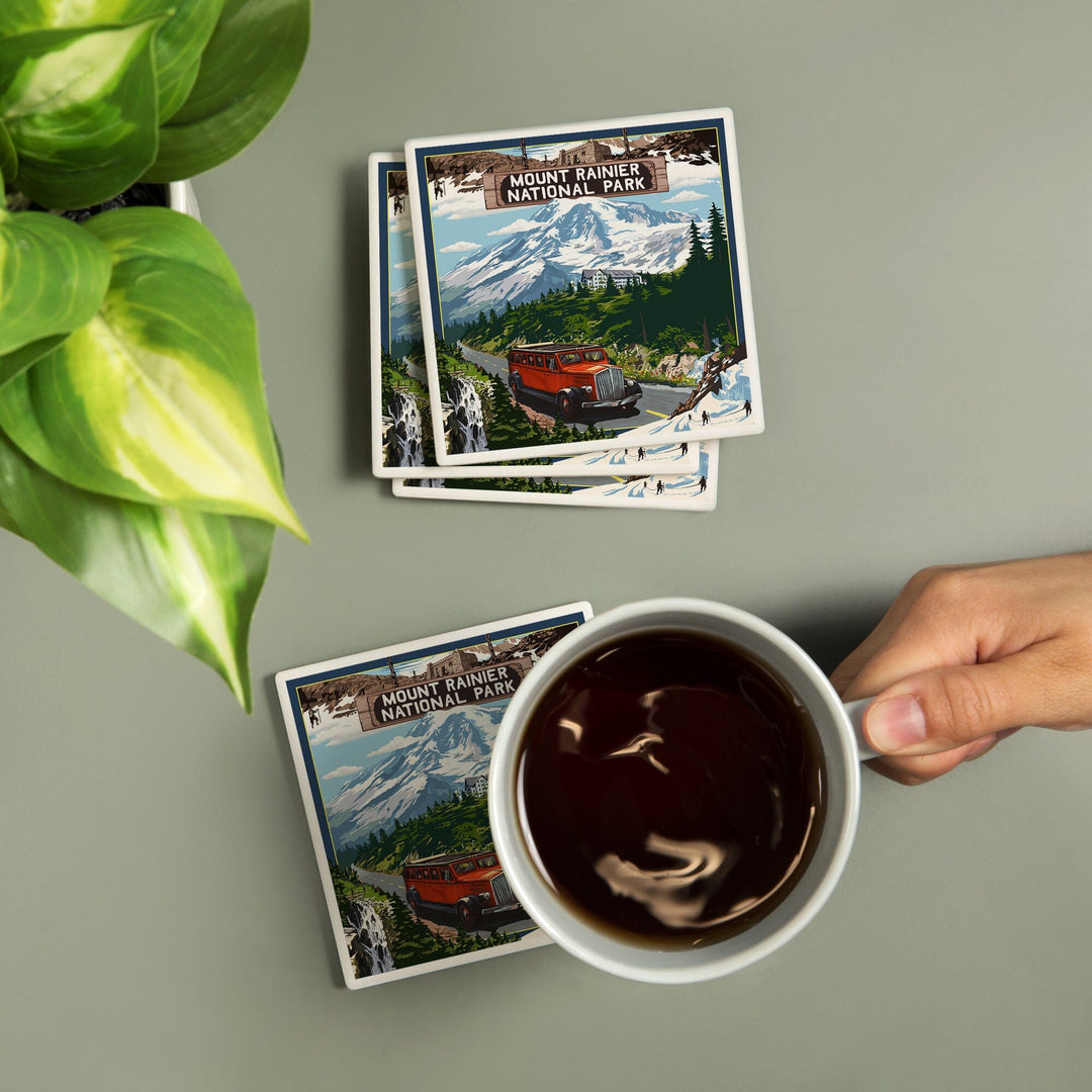 Mount Rainier National Park, Washington, Montage, Coasters Coasters Lantern Press 