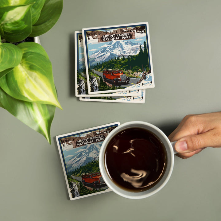 Mount Rainier National Park, Washington, Montage, Coasters Coasters Lantern Press 